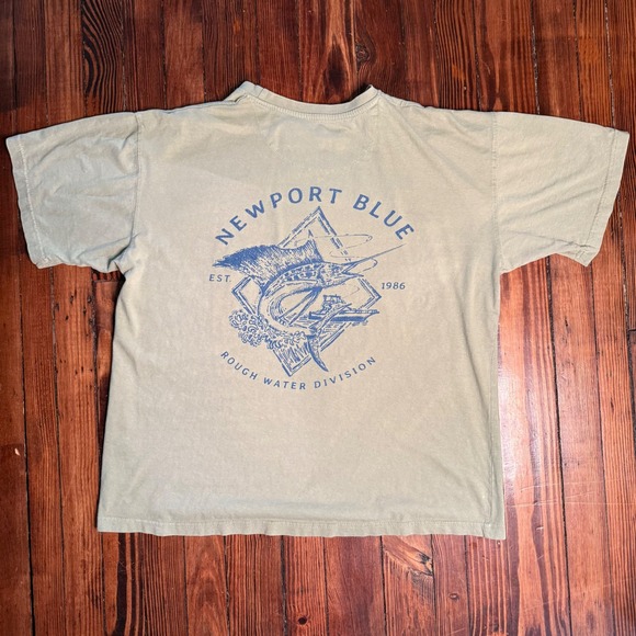 VTG Newport Blue Rough Water Division Est. 1986 Graphic Print T Shirt XL Fish - Picture 1 of 5